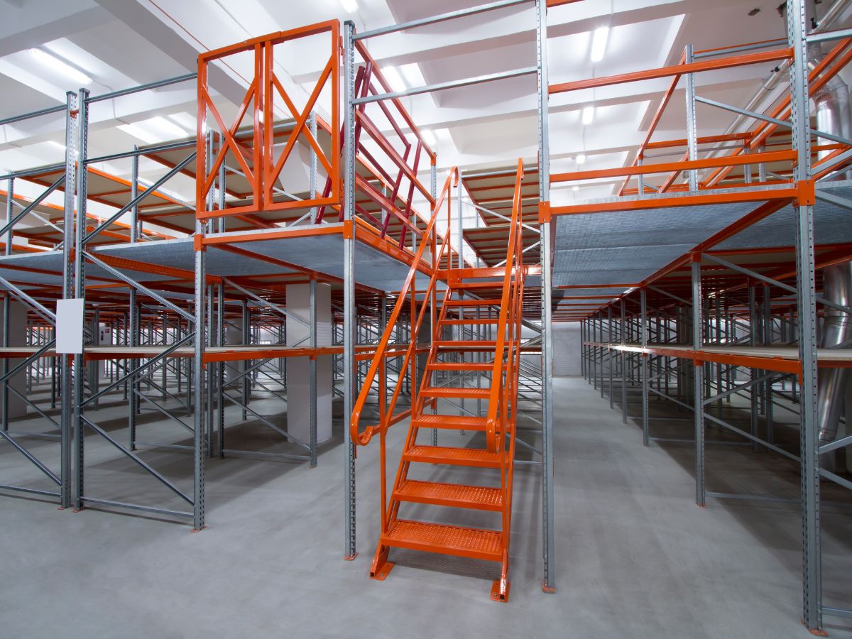 Mezanino e plataforma industrial com estrutura de aço